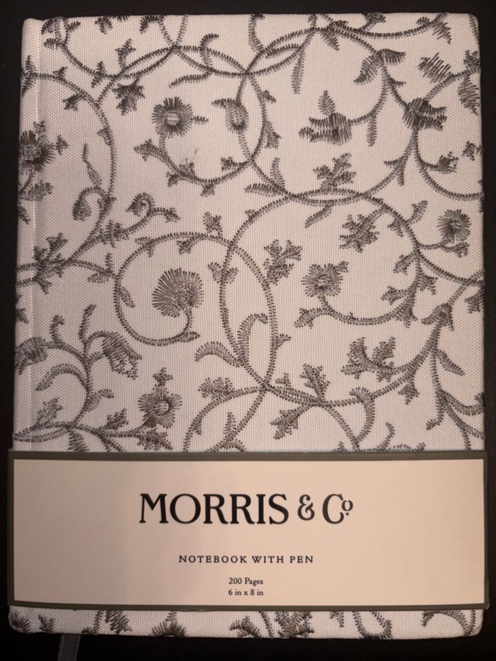 Morris & Co. Embroidered Cover Notebook with Pen & 200 lined page journal 6x8 in